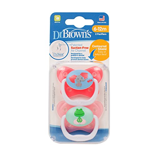 Image of Dr. Brown's Prevent Orthodontic Baby Pacifier, Suction Free Air Channel, Contoured Butterfly Shield is Gentle on Face, Made in USA, Stage 2, 6-18m, 2-Pack, Yellow
