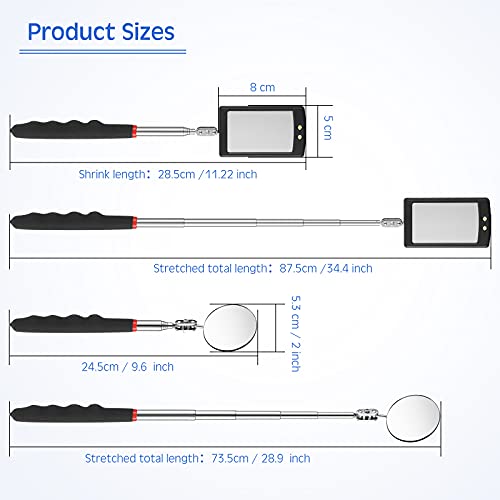 image for Frienda 2 Pieces Lighted Telescoping Inspection Mirror Flexible Retrac