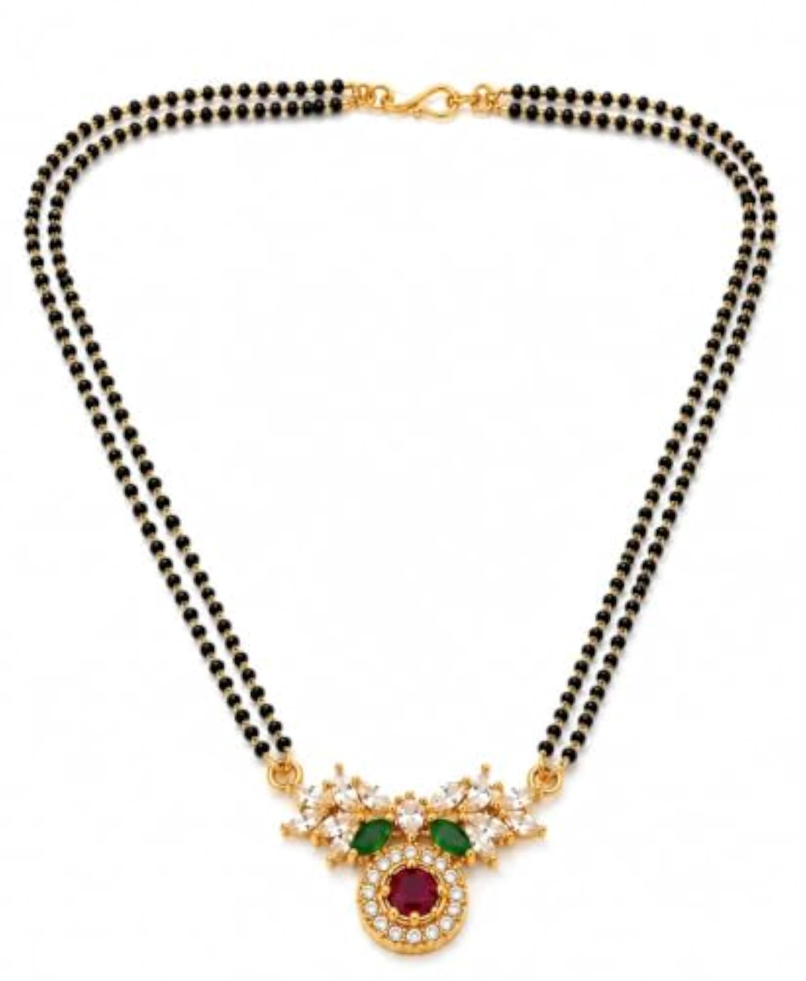 Double Strand Black Bead Mangalsutra with CZ Pendant