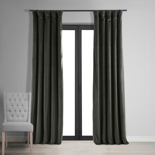 HPD Half Price Drapes Signature Velvet Thermal Blackout Curtains for Living Room 120 Inch Long (1 Panel) Rod Pocket Insulated Blackout Curtains for Bedroom Window Curtains, 50W x 120L, Gunmetal Grey