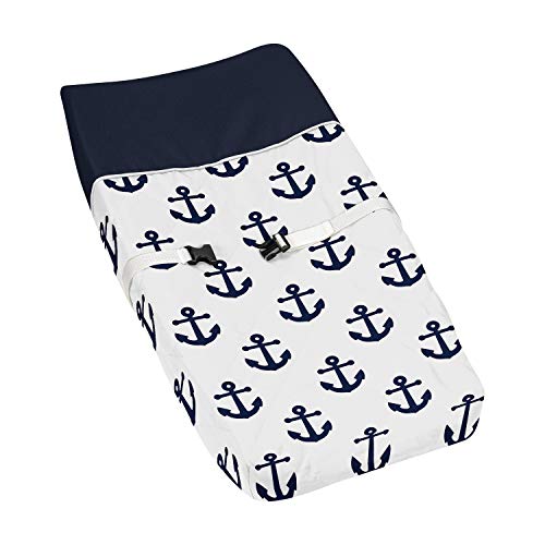 Image of Sweet Jojo Designs Navy Blue White Anchors Boy Girl Baby Nursery Changing Pad Cover - Nautical Theme Ocean Sailboat Sea Marine Sailor Anchor Unisex Gender Neutral