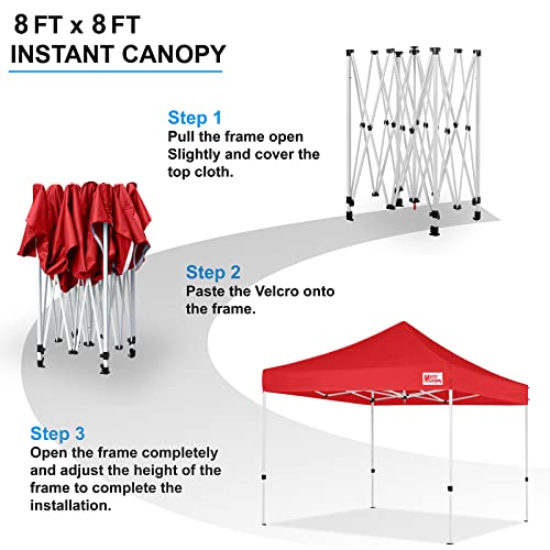 Image of MASTERCANOPY 8x8 Heavy Duty Pop Up Canopy Tent with Roller Bag(Red)