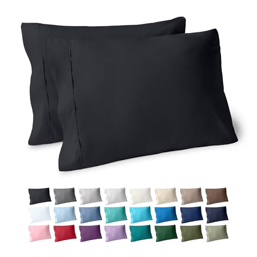 Image of Bare Home Premium 1800 Ultra-Soft Microfiber Pillowcase Set - Double Brushed - Hypoallergenic - Wrinkle Resistant (Standard Pillowcase Set of 2, Black)