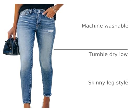 Image of KUNMI Women's Ripped Skinny Jeans Distressed Stretchy Denim Pants
