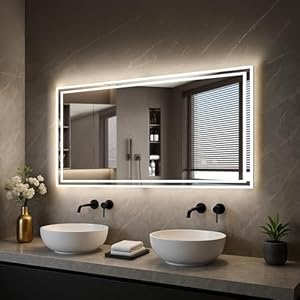 Youyijia Spiegel Mit Beleuchtung, 100x60 cm Badspiegel Mit Beleuchtung Mit Touch-Schalter Beschlagfrei, 3 Lichtfarben Dimmbar, 3500K-6500K Badezimmerspiegel, Spiegel (100x60 cm Beschlagfrei+Dimmbar)