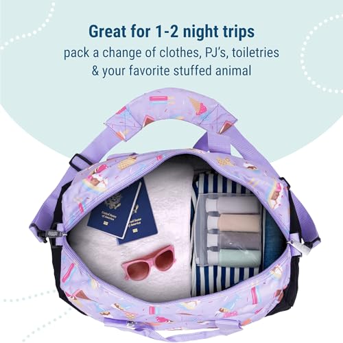 Image of Wildkin Kids Overnighter Duffel Bag - Carry-On Travel Bag for School & Sleepovers, Lightweight, Durable, Boys & Girls Ages 4-15 - Sweet Dreams