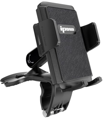 IPOW Car Dashboard Phone Clip Holder 360 Degrees Rotation Dash Steering Wheel Phone Clamp Mount Compatible with iPhone 15 14 13 Pro Max and 4-7 Inch Smartphones (NOT Universal - Please Check)