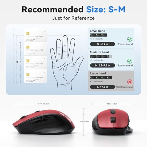 Image of TECKNET Wireless Mouse for Laptop, Dual-Mode Bluetooth Wireless Mouse | (BT5.2 /3.0 & 2.4G) Connection, Ergonomic Design, 5-Level DPI, Silent Click, Compatible with Laptop /PC /Windows /Chromebook