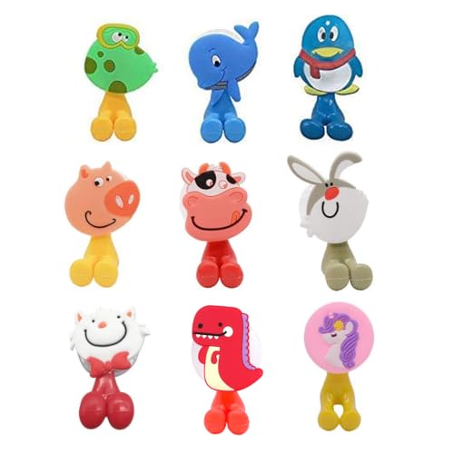 Toothbrush Holder for Kids, Cute Animal Wall Mounted Toothbrush Holder with Suction Cup (9 Pack Animal)