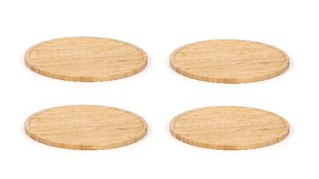 Piatto Per Pizza Rotondo, Set Da 4 Taglieri Antipasti Formaggi, 32 Cm, Vassoio Da Cucina, Bambù, Naturale, Relaxdays - 2