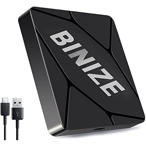 Binize Wirelss Carplay Adapter, 2023 Newest Carplay Wireless Dongle for Factory Wired CarPlay Cars to Convert Wired to Wireless, Plug&Play, Latest BT 5.2, Fast WiFi 5.8GHz, USB/Type-C 2Cables Cover