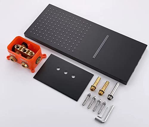 Matte Black 22 Inch Rainfall Waterfall Shower Head 4 Way Thermostatic Shower Faucet With 6 Body Jets Each Function Work All Together And Separately #TOP6