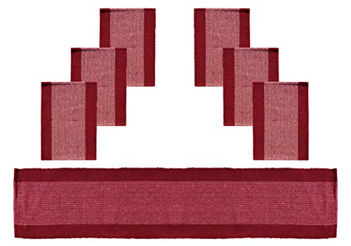GLEAM® Dining Table Mats 6 Piece with 1 Runner Machine Washable (Maroon & White)