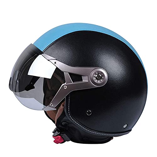 GHHTHEN Casco de Moto de Cara Abierta con Visera de Sol esférica Plateada Clara Retro Medio Casco Cruiser Scooter Casco de Moto Demi Jet Casco de Cara Abierta 3/4 Casco para Hombres y Mujeres F, L