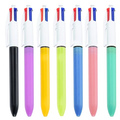 qijiefenCC 4 en 1 bolígrafos multicolor (7 Boligrafos), Bolígrafos Retráctiles de Clic, para oficina para dibujar y escribir para estudiantes, niños, oficina