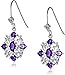 Sterling Silver, Amethyst, and White Topaz Cluster Dangle Earrings