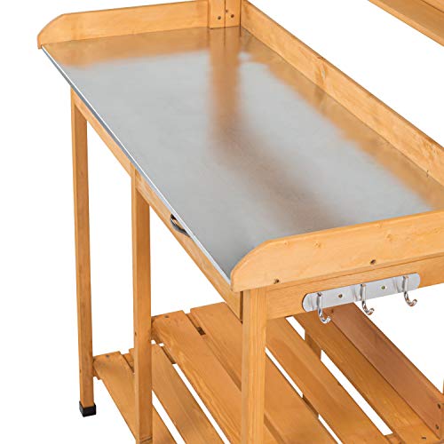 Outdoor Garden Potting Bench 50" Work Station Metal Galvanization Tabletop Drawer Rack Shelves Natural #TOP4