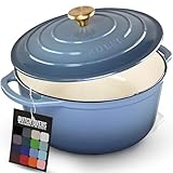 SUPERIOR HEAT RETENTION & DISTRIBUTION: Crafted from premium enameled cast iron, this 6.4-quart Dutch oven ensures exceptional heat distribution and retention, cooking your meals evenly while keeping them warm for longer. Perfect for baking breads, s...
