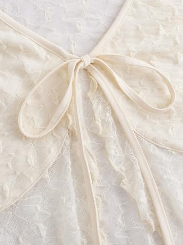 Verdusa Women's Lace Tops Tie Front Bell Long Sleeve Sheer Blouse Crop Tops3