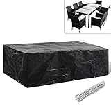 Farbe: Schwarz CASTLOVE Gartenm?Bel-Abdeckung 8 Personen Poly Rattan 10 ?Sen 300x140 cm