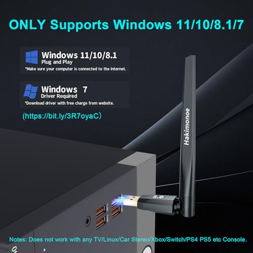 Hakimonoe USB Bluetooth Adapter for PC Laptop, Wireless Dongle for Windows 11 10 8.1 7 Linux Desktop, Pair w/Bluetooth Headphones Speaker Mice Keyboard Printer Controller (BT5.4, Long Range BT09) - Image 3