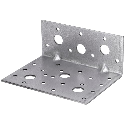 Parotec 10 Stuks Tischlerei Schwerlast Winkelverbinder voor Bouwtoepassingen 90 x 50 x 112 x 2,5 mm Lochwinkel Houtverbinder Bauwinkel Balkenwinkel Winkelverbinder Verzinkt Staalwinkel Sturmwinkel