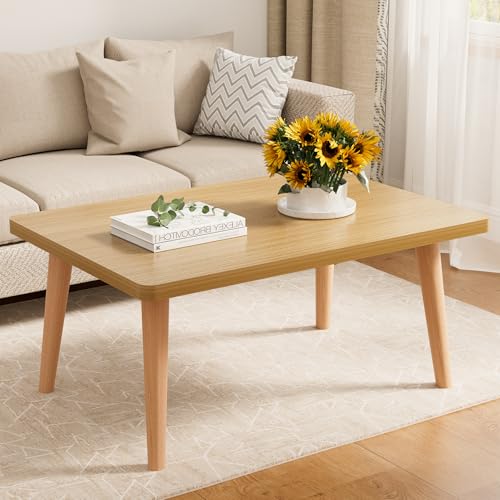 Coffee Table Low Table with Solid Wood Legs, Small Oval Coffee Table Side Table, Floor Table Desk for Sitting on The Floor, Storage and Living Room Furniture for Office Apartment Home, Natural
