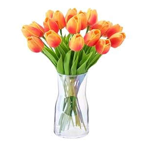 ucky Orange Artificial Flowers 20 Tulips Realistic Touch Spring Summer Fake Flowers Fall Decor Flowers Outdoor Garden Parties and Wedding Decorati