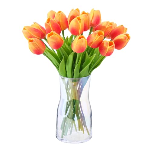ucky Orange Artificial Flowers 20 Tulips Realistic Touch Spring Summer Fake Flowers Fall Decor Flowers Outdoor Garden Parties and Wedding Decorati