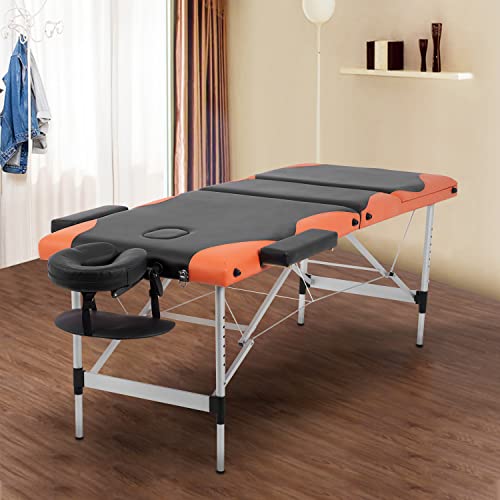 Massage Table Spa Bed Massage Bed 3 Fold 84 Inch Height Adjustable Aluminium Massage Table Portable Facial Salon Tattoo Bed W/Face Cradle Carry Case #TOP1