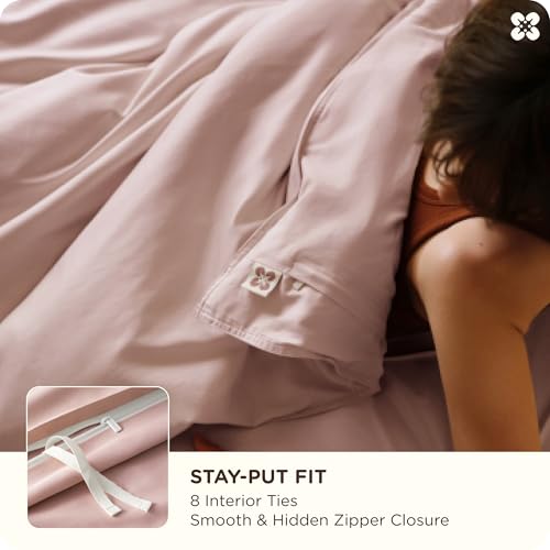 Image of Bedsure Cooling Duvet Cover King Size, Cotton & Viscose Derived from Bamboo Duvet Cover Set, PureWoven Ultra-Soft, Breathable & Lightweight Home Bedding for All Seasons (Petal Pink,104 inchx90 inch)