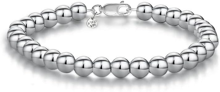 Savlano 925 Sterling Silver Handmade Bead Ball Strand Chain Bracelet For Women - Made in Italy Comes With a Gift Box
