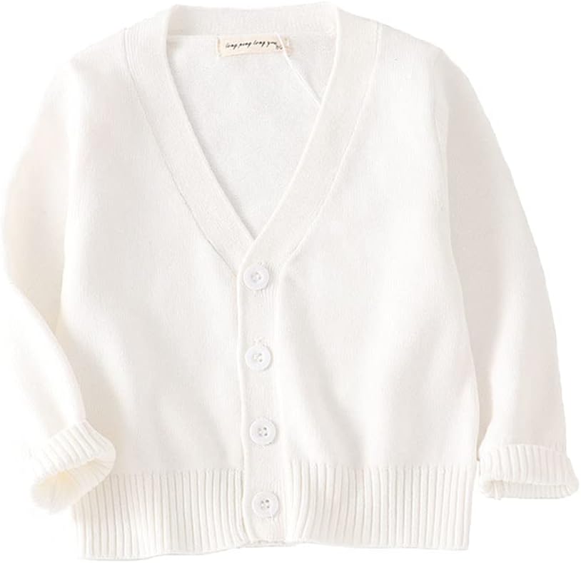 PTPUKE Unisex Boy' Girls' Cardigans Sweater V-Neck Long Sleeve Button Soild Cotton Knit Sweaters for 1-8 Years