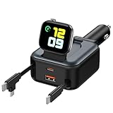 6 in 1 Retractable Car Charger, 100W USB C + USB A Fast Charging for iPhone 17/16/15/14/13/12/11, iWatch, Android, Travel Essentials Car Accessories, Gift for Men & Women (Grey)
