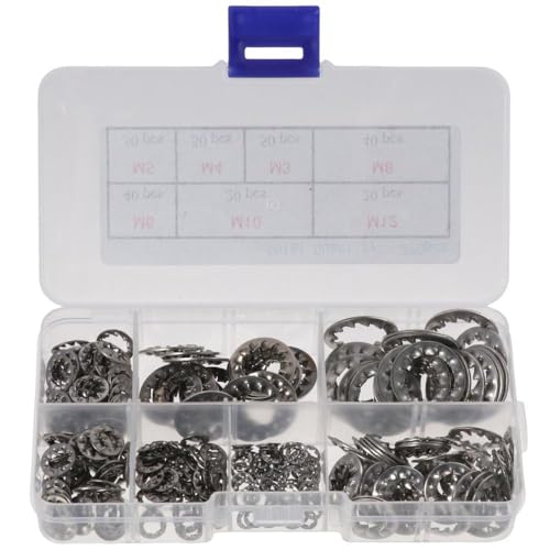 HOBBYIN 270Pcs 304 Stainless Steel Internal Tooth Star Lock Washers Assortment Kit, M3 M4 M5 M6 M8 M10 M12