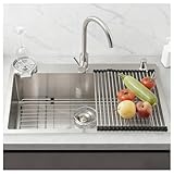 Drop In Stainless Steel Kitchen Sink Single Bowl, Deep Workstation with Glass Rinser & Soap Dispenser, Nano Coated Top Mount/Undermount RV Sink for Bar, Apartment, Camper(Silver,85x50)