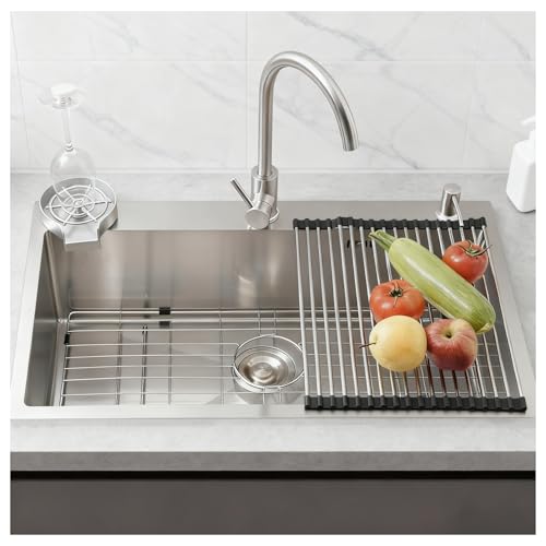 Fregadero Cocina Acero Inoxidable Un Solo Seno Grande Y Dispensador Jabón Kit Drenaje Incluido Moderno