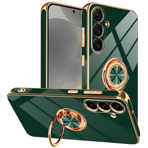 Tnarru for Samsung Galaxy S24 Case with Ring Holder [360° Rotatable Stand] TPU Electroplated Kickstand Protective Phone Case for Galaxy S24 Green