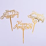 Set of 3 Pcs Acrylic Wedding Anniversary Cake Topper Supplies Happy- Anniversary Cake Topper Decorations 10th 30th 50th Anniversary Birthday Party Cake Decorations