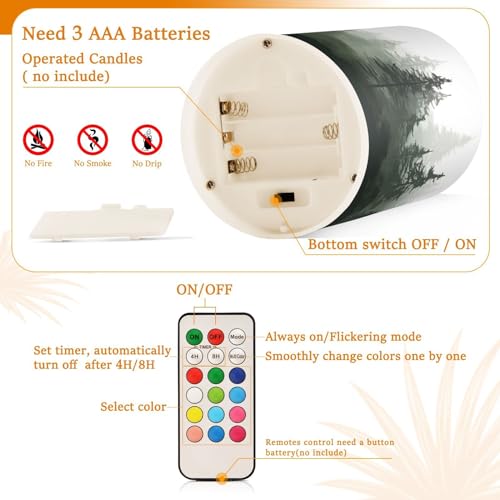 Image of Pine Trees Flameless Candles with Remote - Set of 2 Battery Operated Pillar Candles for Home Decoration, Christmas, Party