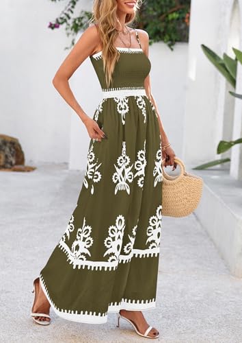 Image of PRETTYGARDEN Women's Summer Boho Maxi Dress Floral Sundresses | Spaghetti Strap, Sleeveless, Smocked Bodice, A-Line Long Flowy, Lightweight Soft, Wedding Guest Party, Beach Vacation Outfits