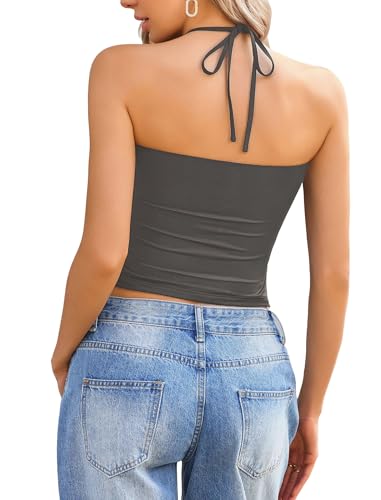 Image of Avidlove Halter Tops for Women Going Out Double Lined Sexy Crop Tank Top Ruched Slim Fit Cami Y2K Outfits Womens Summer Tops