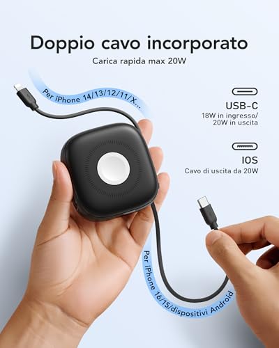 Charmast Power Bank Wireless 10000Mah Con Cavi Integrati, Mini Powerbank Carica Rapida 20W Pd Usb C, Display Led Batteria Esterna Compatibile Con Apple Watch Airpods Iphone Samsung Smartphone Tablet - 4