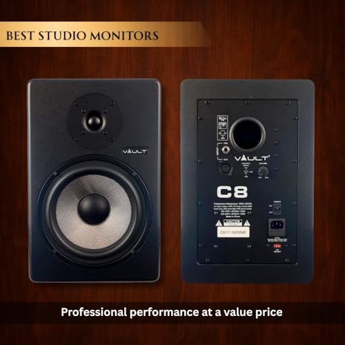Image of VAULT C8 8-Inch Powered Studio Reference Monitors Pair with Acoustic Foam Pads Wired Subwoofer (Black)