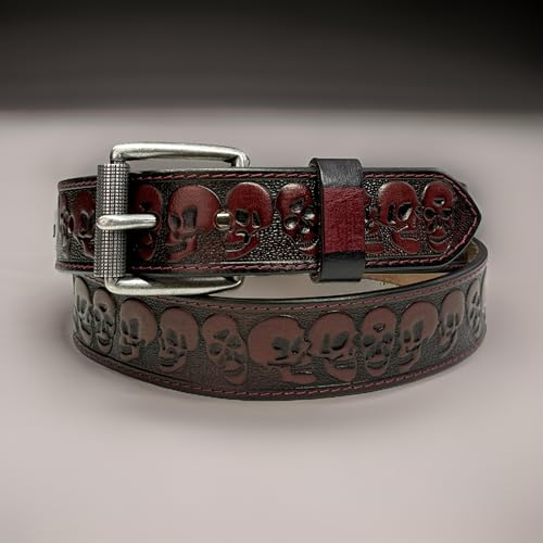 Scull Biker Leather Belt for Men Handmade Full Grain Cowboy Cowgirl Leather Belt 1.5” Wide Engraved Embossed Tooled3