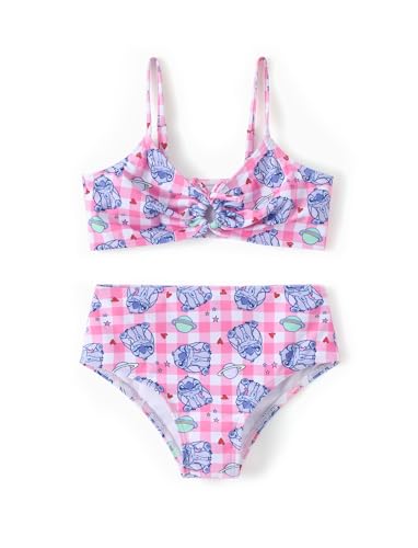 Image of Disney Stitch Minnie Mouse Bikini Swimsuit, 2 Piece Toddler Girls Bathing Suit, Swimwear with Straps & Bow, UPF 50+ Rashguard