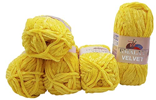5 x 100 Gramm Himalaya Velvet Micro-Polyester Strickwolle, Babywolle samtig 500 Gramm Wolle (gelb 90013)