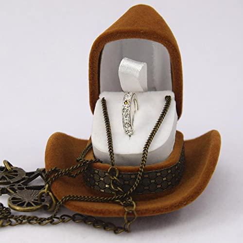 PLGEBR Creative Cowboy Hat Shape Rings Box, Velvet Brown Jewelry ...