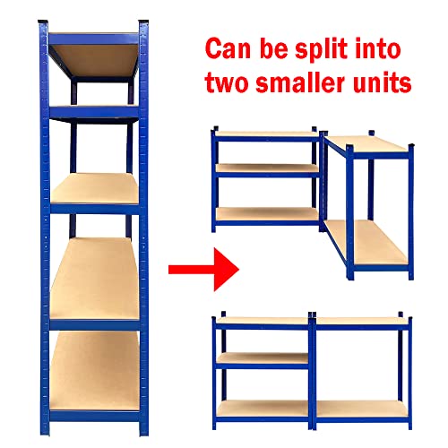 Autofu 5-Tier Utility Shelves, Garage Shelving Unit, Metal Storage Shelves, Adjustable Storage Racks, Heavy Duty Shed Shelf, Kitchen Racking - Blue, 59" X 28" X 12" #TOP2