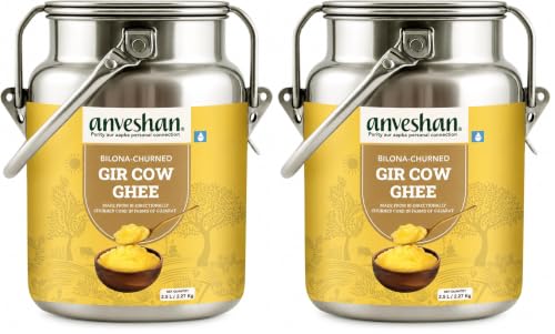 Image of Anveshan A2 Gir Cow Ghee - 2.5L Dolchi | Traditional Bilona Method | Curd- Churned | Cultured | Pure and Nutural | Lactose and Gluten Free | Lab Tested (Pack of 2)